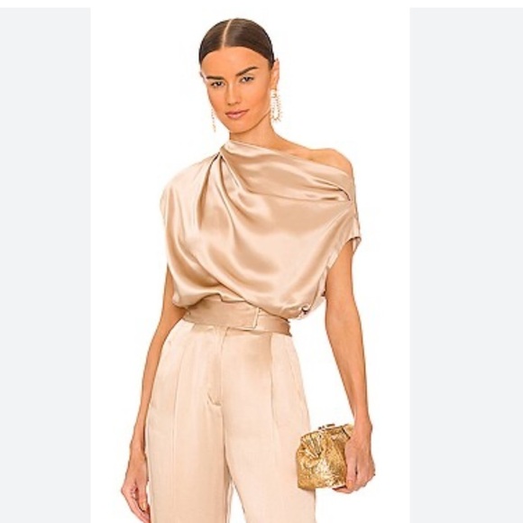 The Sei Tops - THE SEI NWT One Shoulder Cowl Neck Silk Camisole in Champagne Sz 0
